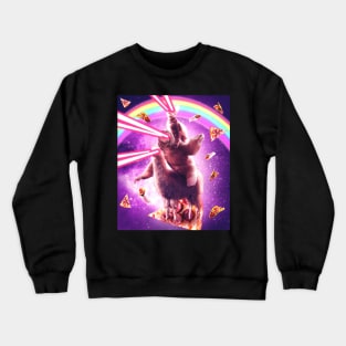 Laser Eyes Space Cat Riding Sloth, Llama - Rainbow Crewneck Sweatshirt